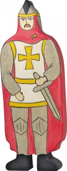 Holztiger Ritter mit rotem Mantel